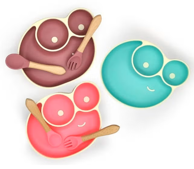 Algo snail silicone baby feeding set, divided plate with fork and spoon