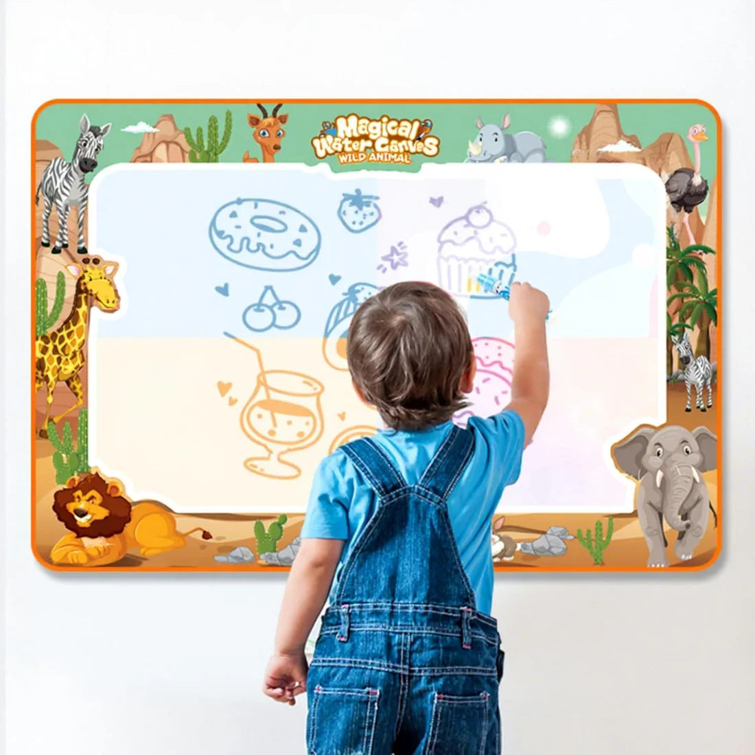 KidZilan Magic Water Canvas reusable drawing mat, wild animal, main view