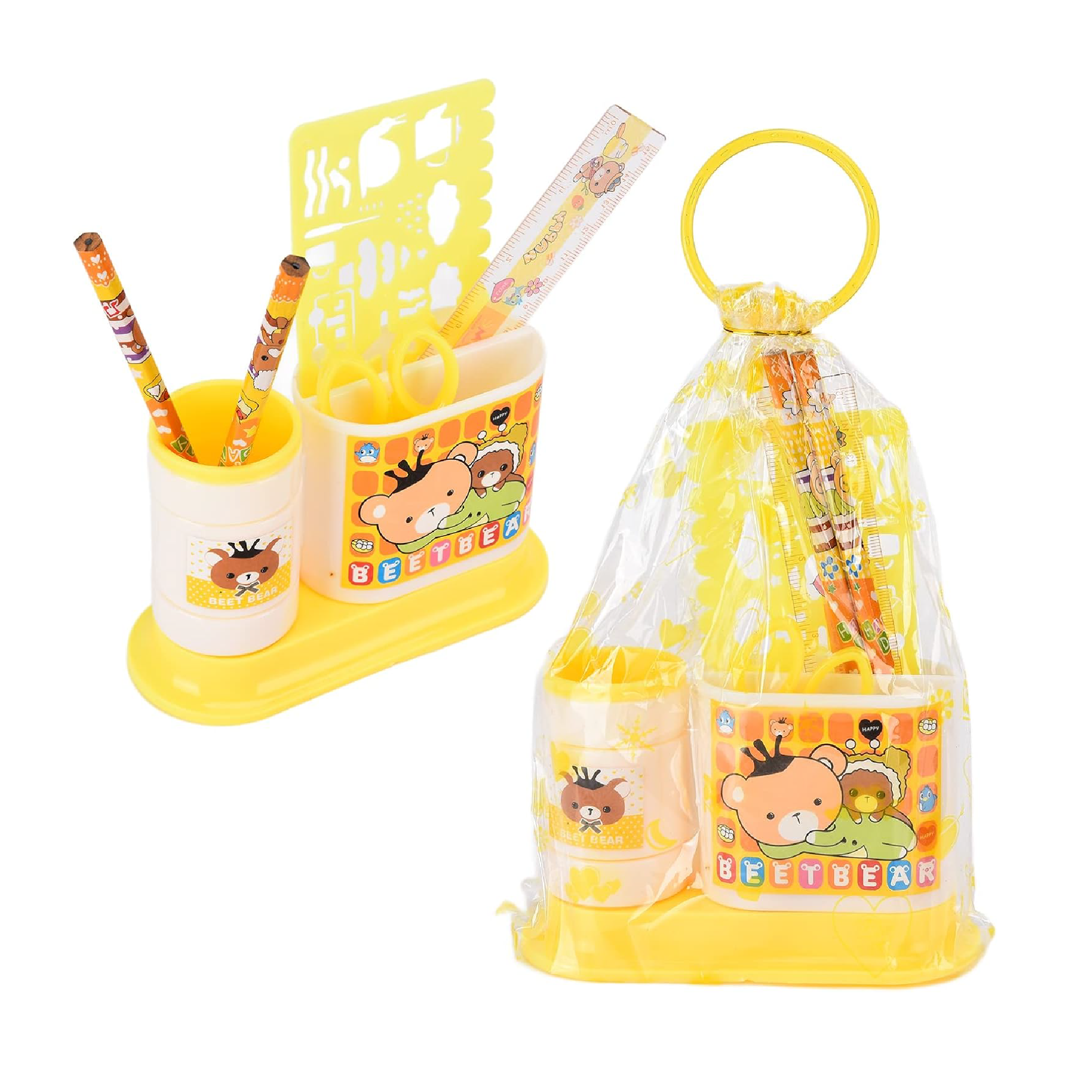 Sunshine Yellow all-in-one desk organizer and stationery combo, view 3