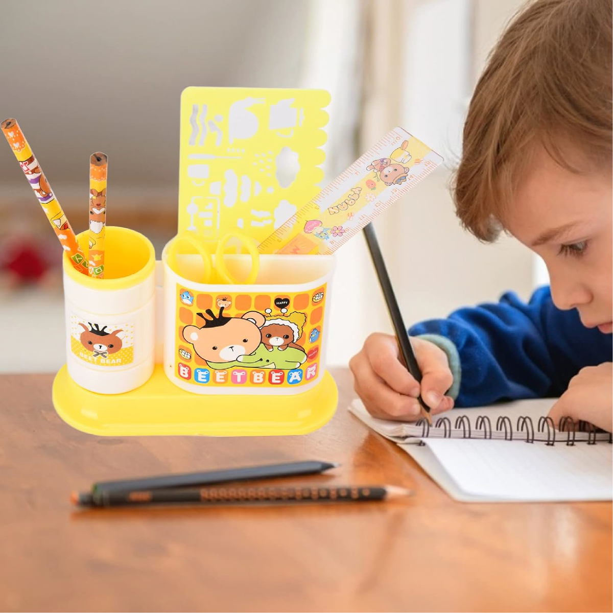 Sunshine Yellow all-in-one desk organizer and stationery combo, view 2
