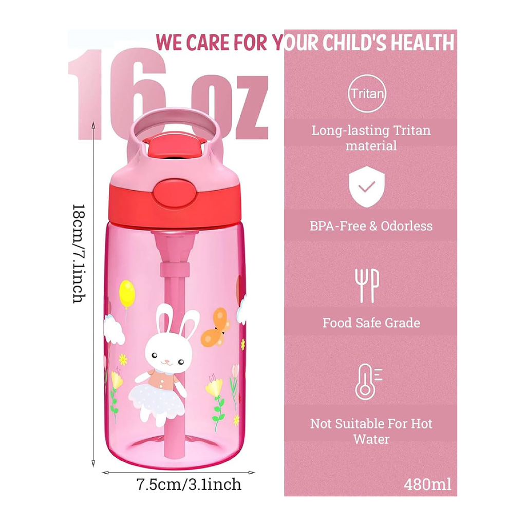 Water Bottle For Kids With Straw & Handle