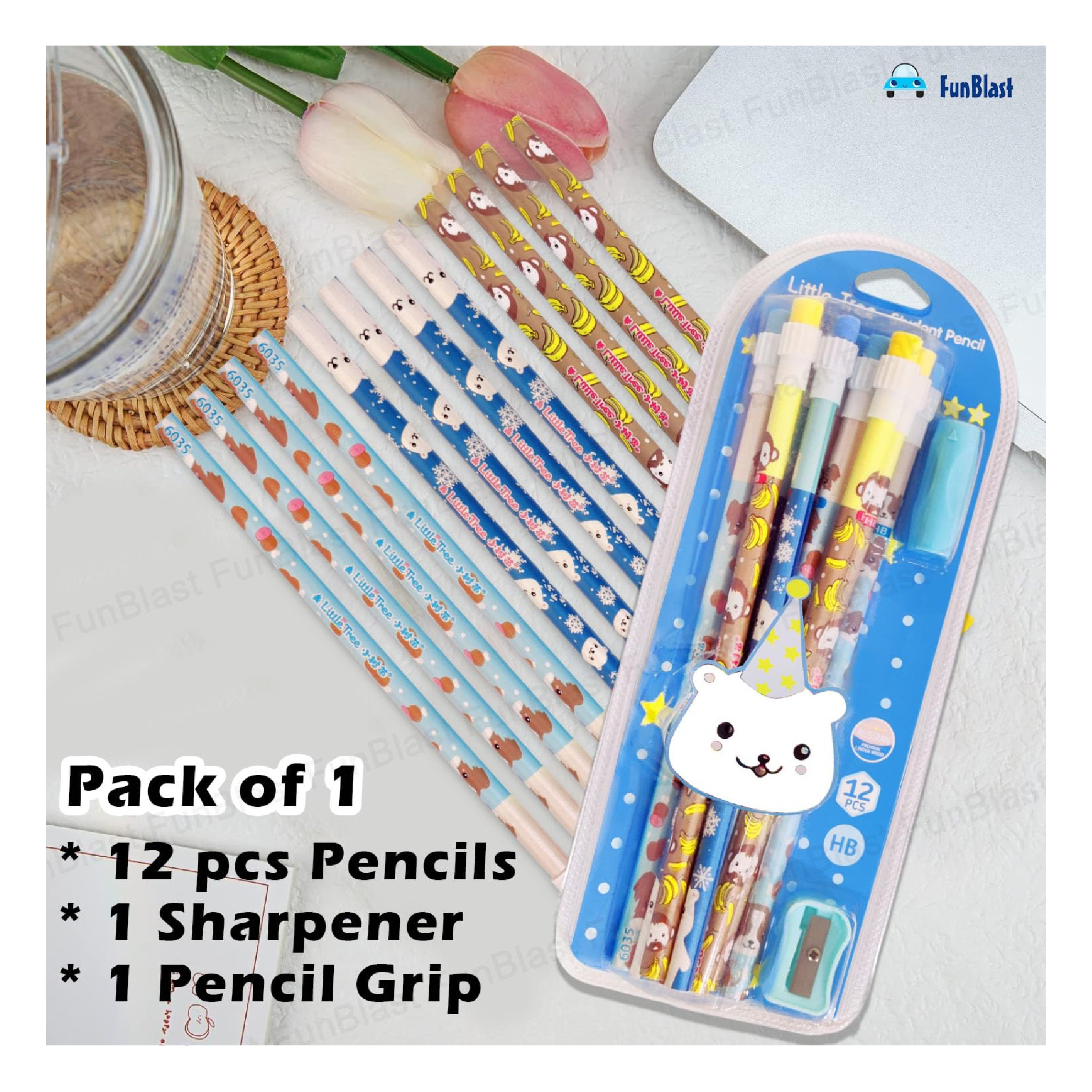 Party Animals 12-pack student pencils and sharpener kit, view 4