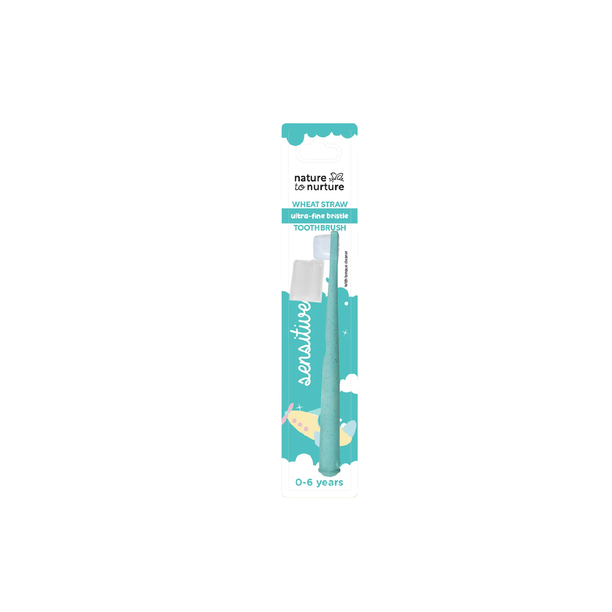 Wheat straw toothbrush for babies 0-6 years, teal green