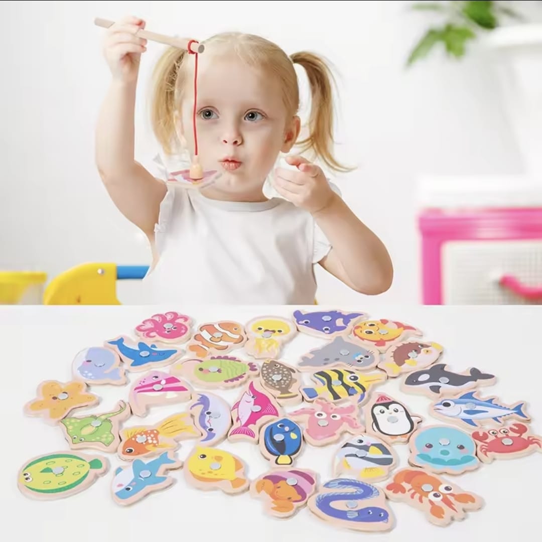 KidZilan wooden magnetic fishing game set, view 3
