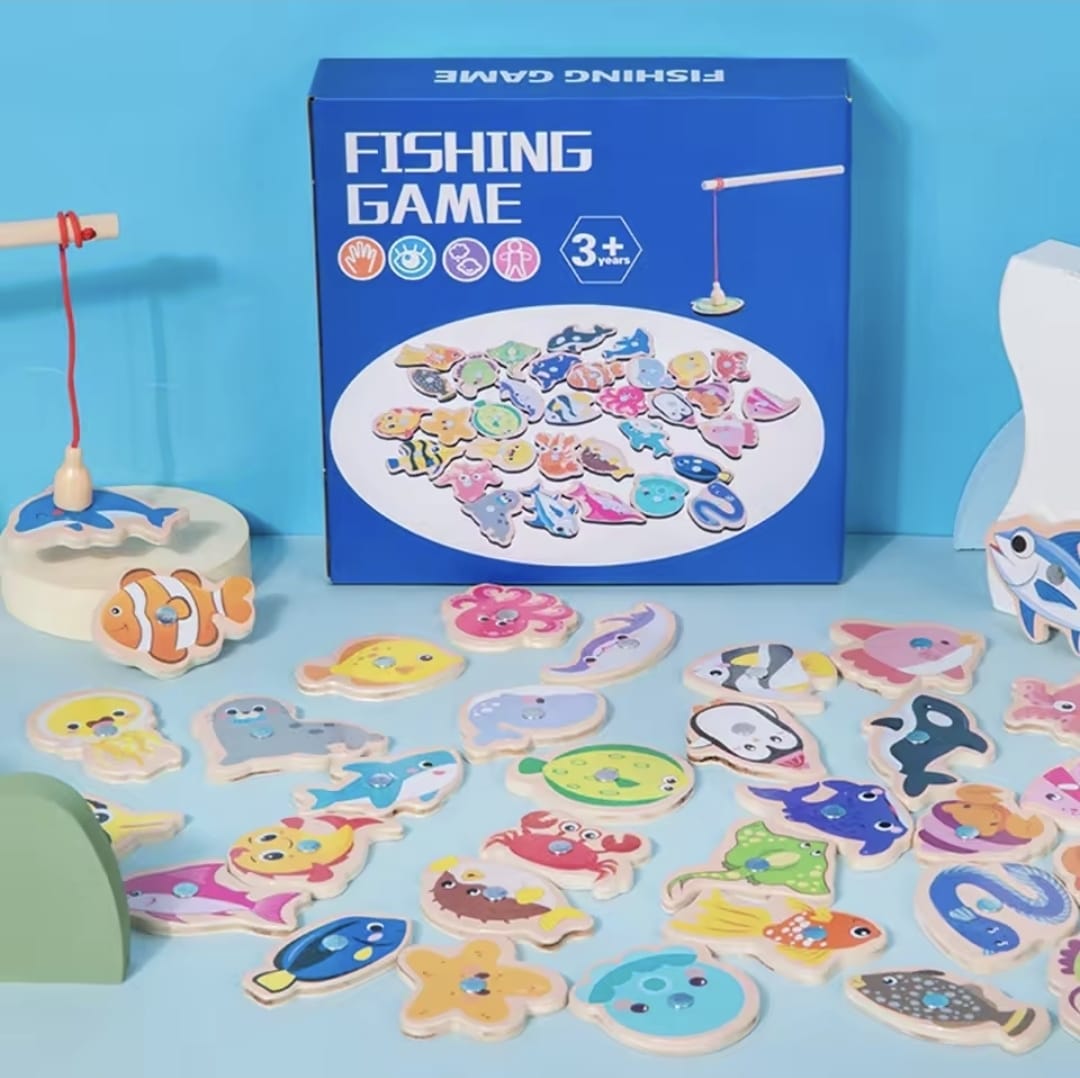 KidZilan wooden magnetic fishing game set, view 1