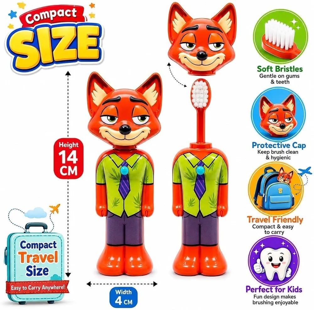 KidZilan Ultra-Soft 0.12mm Bristle Deformable Cartoon Toothbrush for Kids