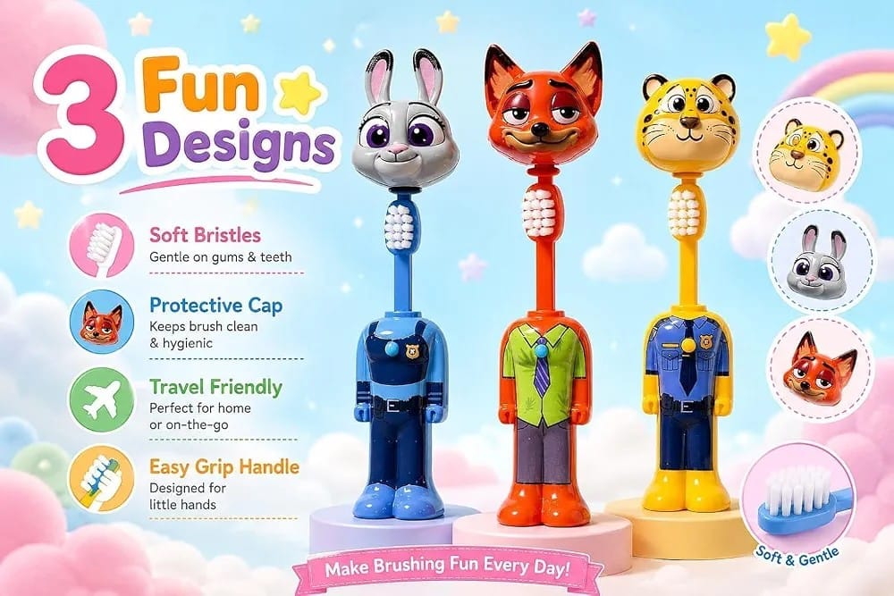 KidZilan Ultra-Soft 0.12mm Bristle Deformable Cartoon Toothbrush for Kids