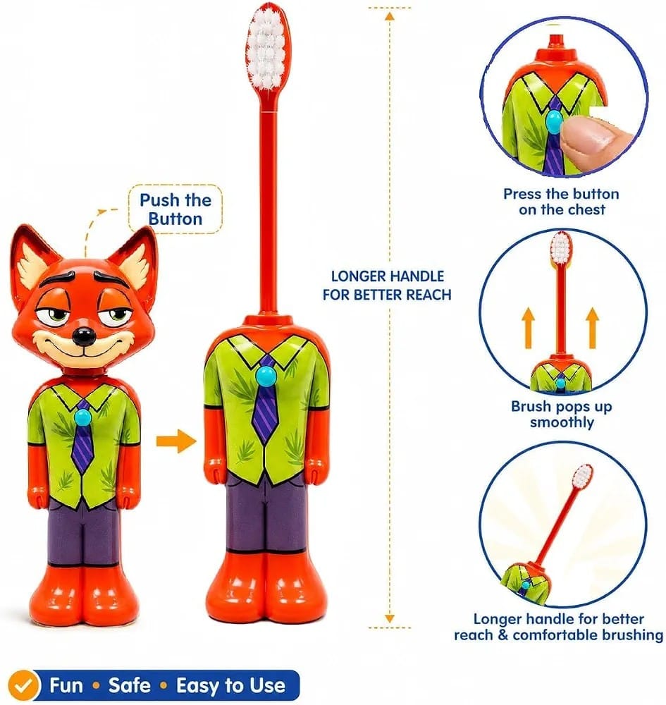 KidZilan Ultra-Soft 0.12mm Bristle Deformable Cartoon Toothbrush for Kids