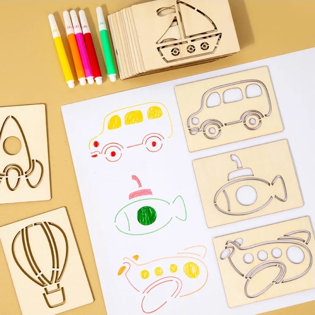 KidZilan wooden stencil doodle board set, 15-piece, view 4
