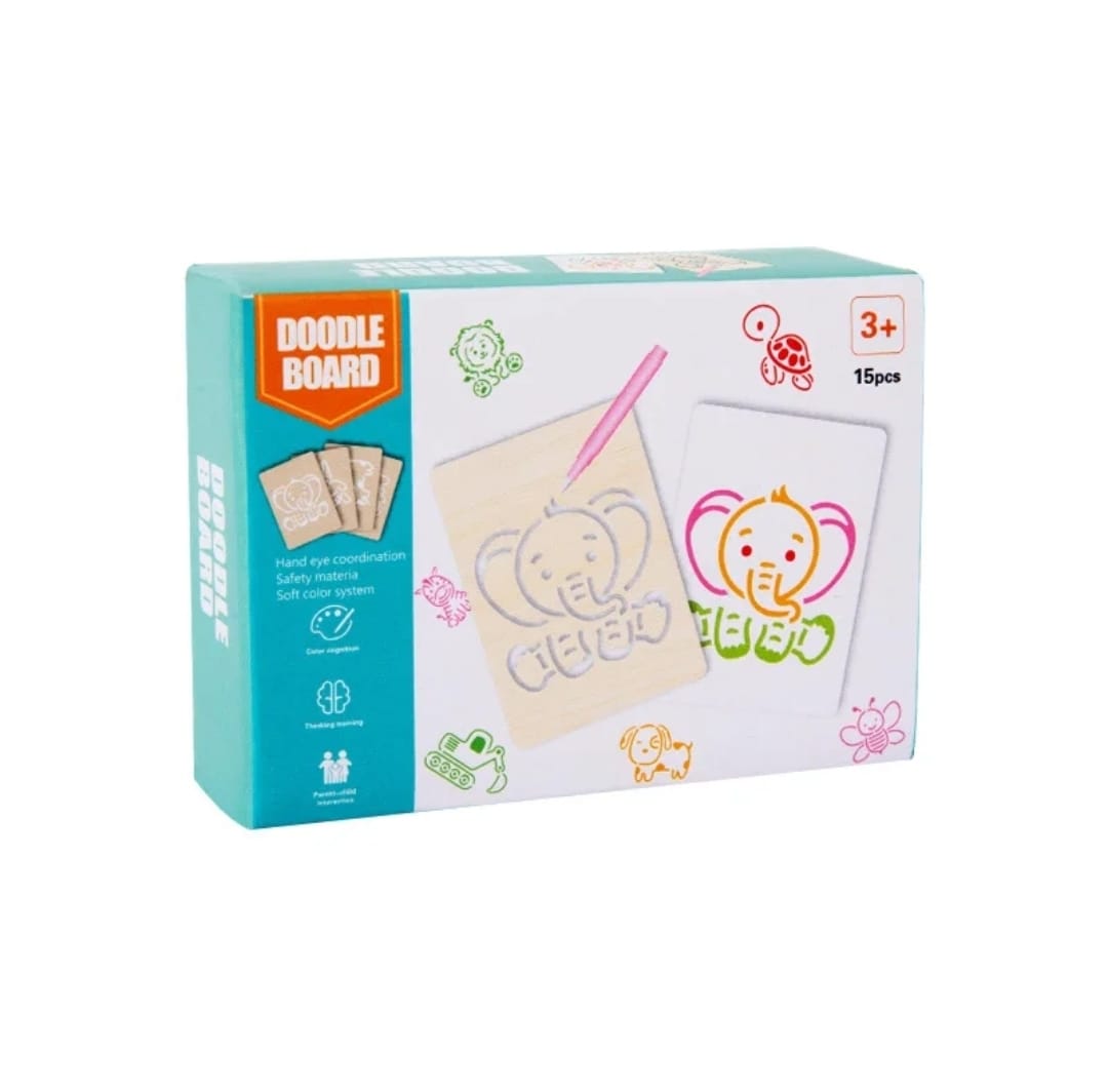 KidZilan wooden stencil doodle board set, 15-piece, view 2