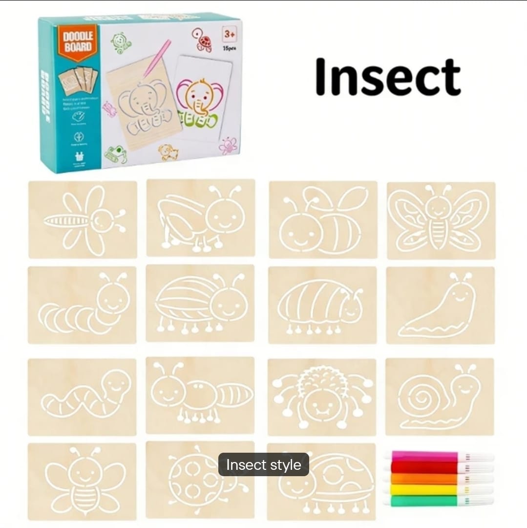 KidZilan wooden stencil doodle board set, 15-piece, view 7