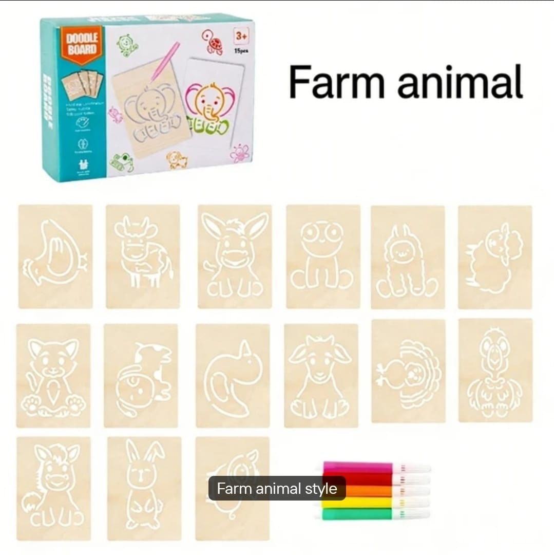 KidZilan wooden stencil doodle board set, 15-piece, view 5
