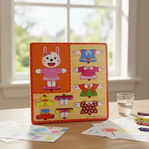 KidZilan wooden animal dress-up changing puzzle board, view 1
