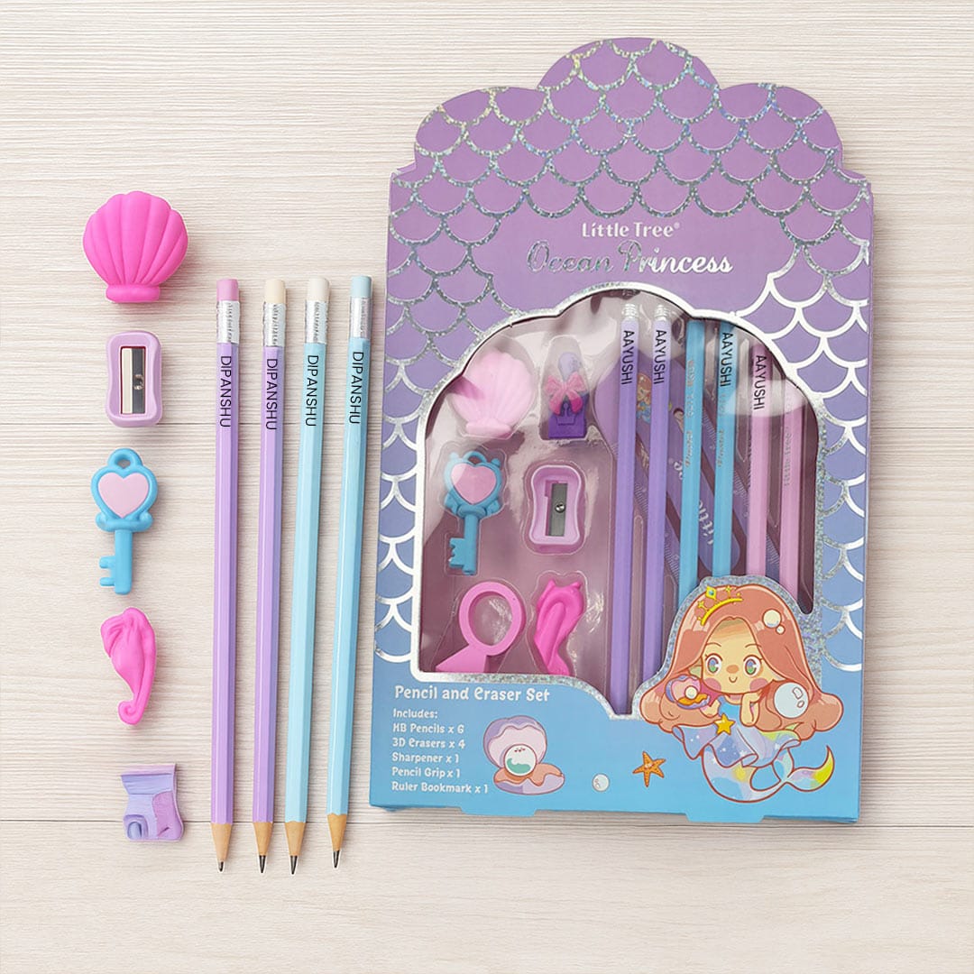 Little Tree Ocean Princess pencil and eraser stationery set, view 1