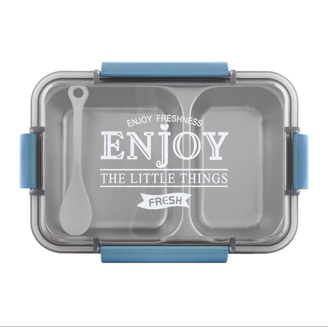 Dual-compartment stainless steel bento lunch box with spoon, view 2