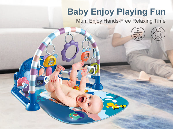 Vivakids multi-function baby fitness blanket and kick piano gym, blue, view 1