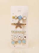 KidZilan Elegant Pearl & Crystal Hair Clip Set (5-Piece) - Light Blue