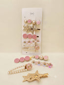 KidZilan Elegant Pearl & Crystal Hair Clip Set (5-Piece) - Rose