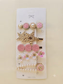 KidZilan Elegant Pearl & Crystal Hair Clip Set (5-Piece) - Rose