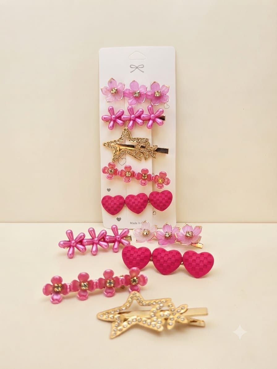 KidZilan elegant pearl and crystal hair clip set, 5-piece, fuchsia, view 2