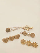 KidZilan Elegant Pearl & Crystal Hair Clip Set (5-Piece) - Beige