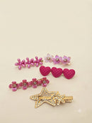 KidZilan Elegant Pearl & Crystal Hair Clip Set (5-Piece) - Fuchsia