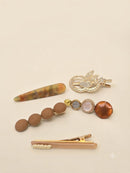 KidZilan Elegant Pearl & Crystal Hair Clip Set (5-Piece) - Caramel