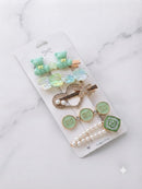 KidZilan Elegant Pearl & Crystal Hair Clip Set (5-Piece) - Mint Green