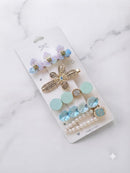 KidZilan Elegant Pearl & Crystal Hair Clip Set (5-Piece) - Aqua