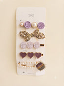 KidZilan Elegant Pearl & Crystal Hair Clip Set (5-Piece) - Lavender