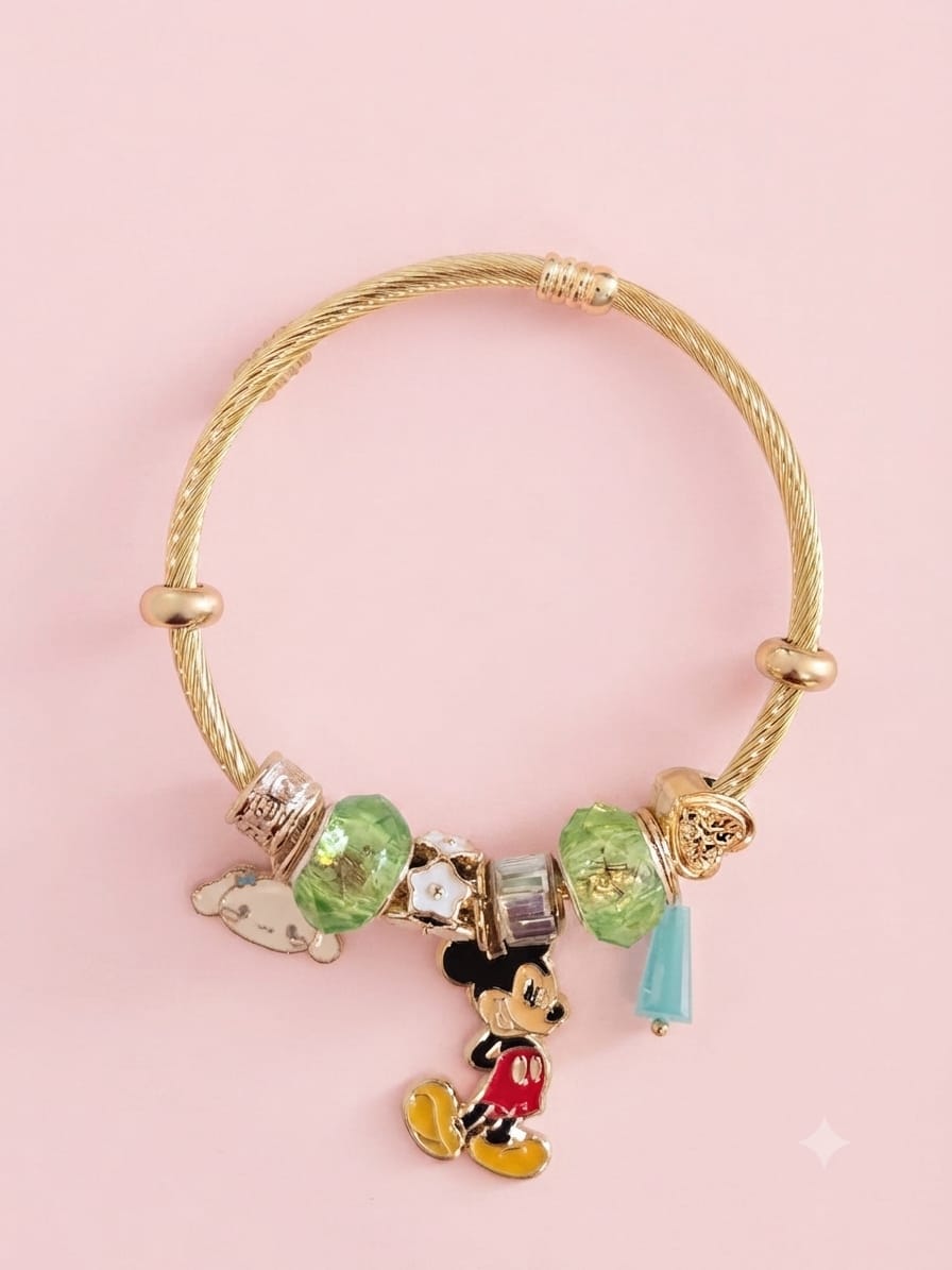 KidZilan Fashion Charms & Beads Bracelet Collection - Gold Mickey & Friends
