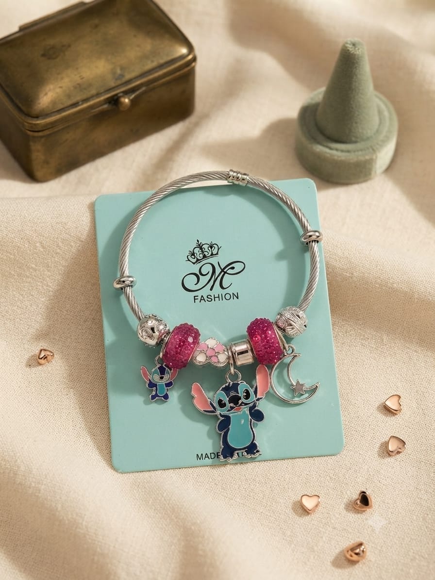 KidZilan Fashion Charms & Beads Bracelet Collection - Blue Stitch & Moon