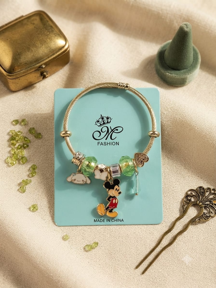 KidZilan Fashion Charms & Beads Bracelet Collection - Gold Mickey & Friends