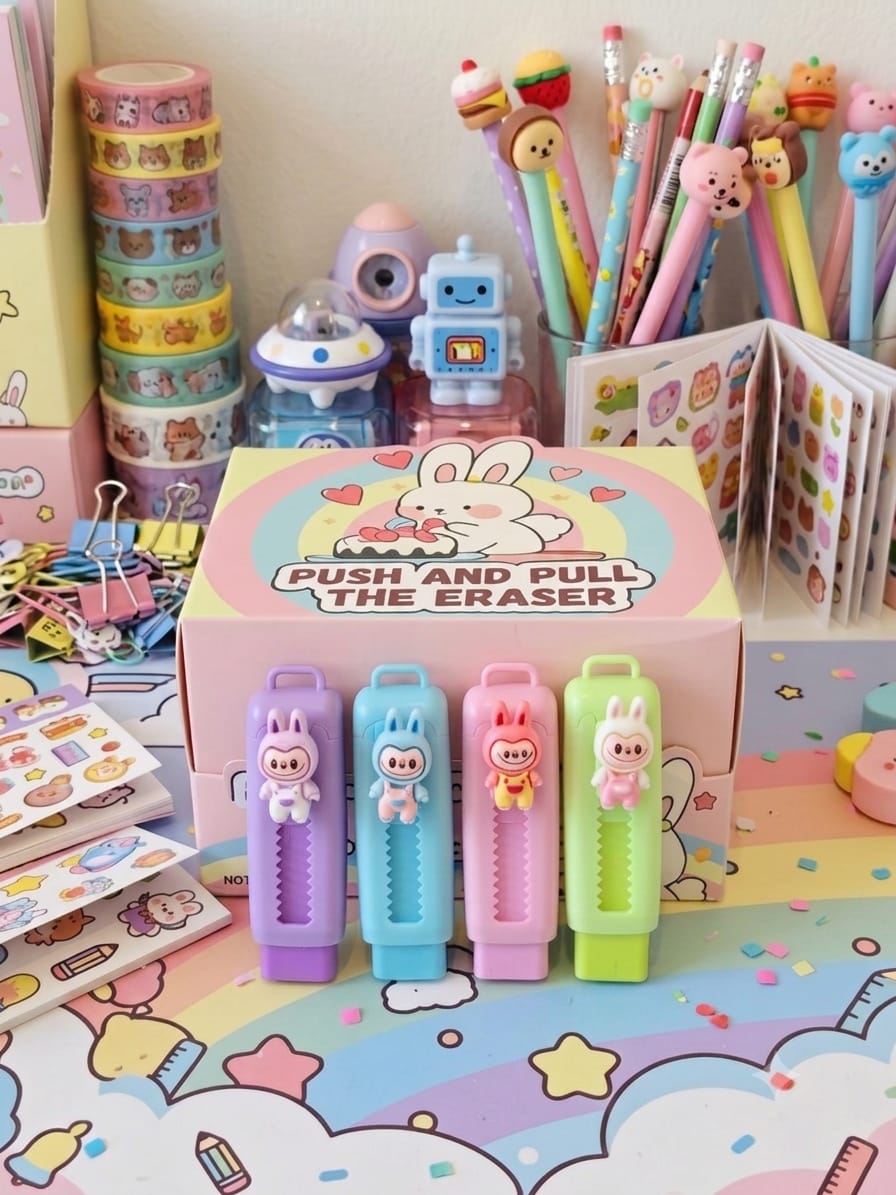 KidZilan Cute Bunny Push & Pull Cartoon Eraser