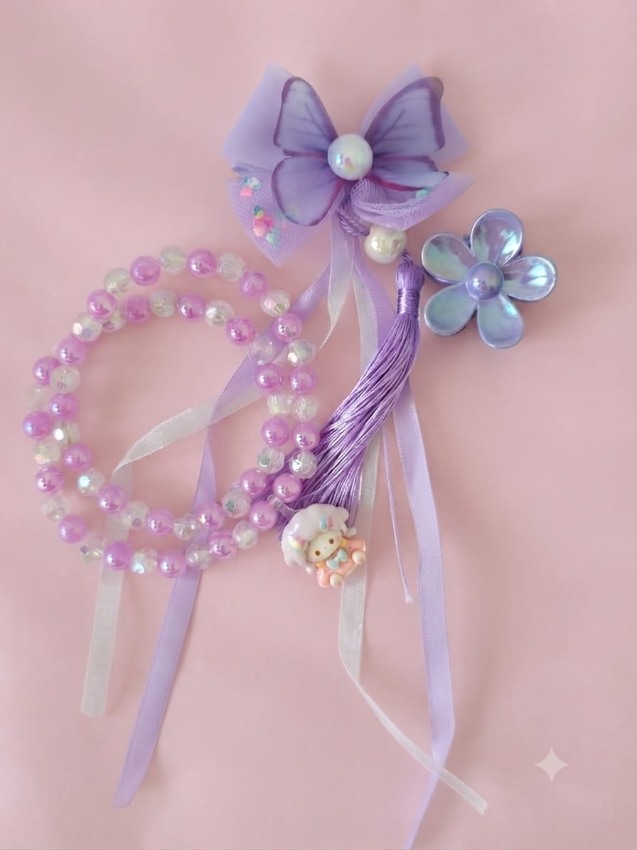Princess Dreams Bow, Bracelet & Hair Tie Styling Set - Lavender Purple