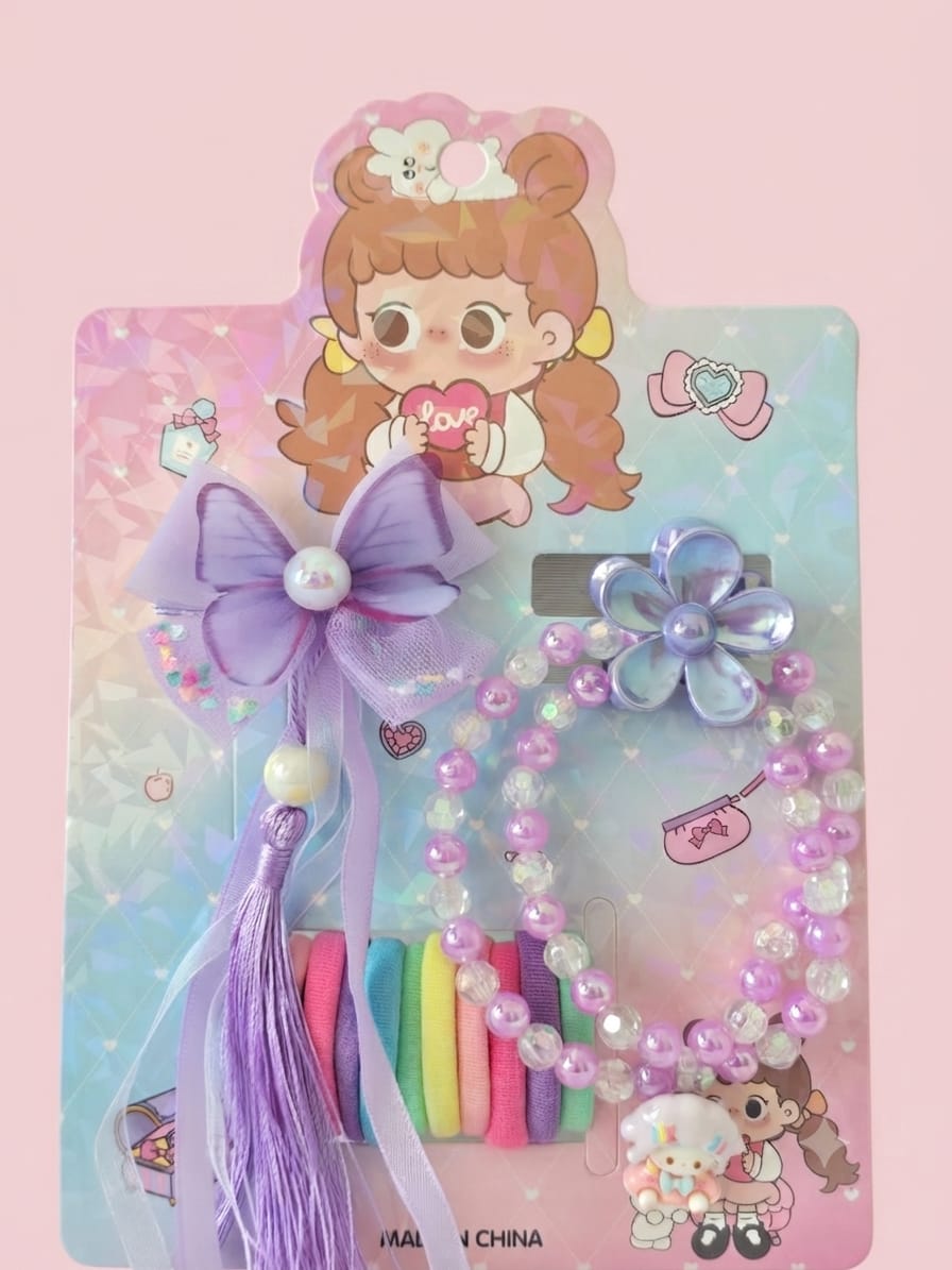 Princess Dreams Bow, Bracelet & Hair Tie Styling Set - Lavender Purple