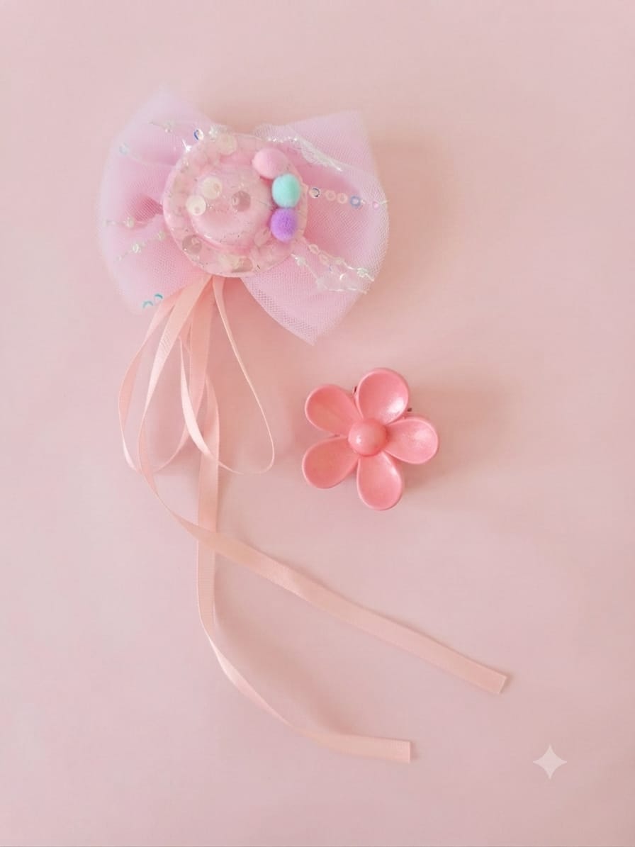 Princess Dreams Bow, Bracelet & Hair Tie Styling Set - Sakura Pink