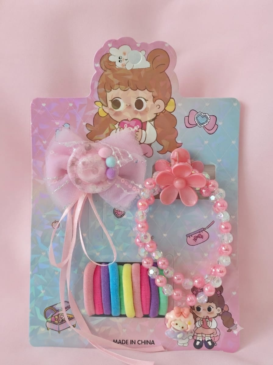 Princess Dreams Bow, Bracelet & Hair Tie Styling Set - Sakura Pink