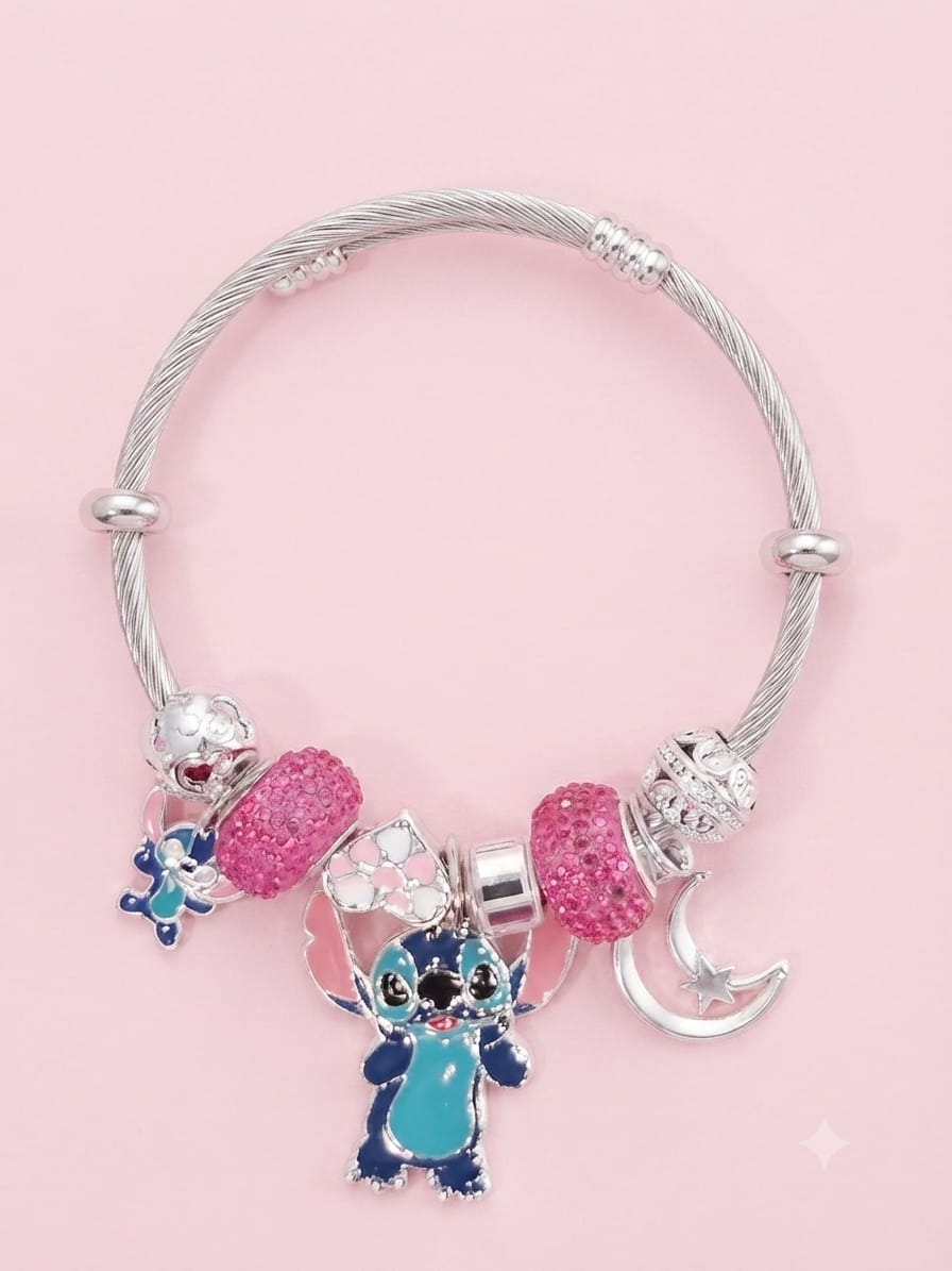 KidZilan Fashion Charms & Beads Bracelet Collection - Blue Stitch & Moon