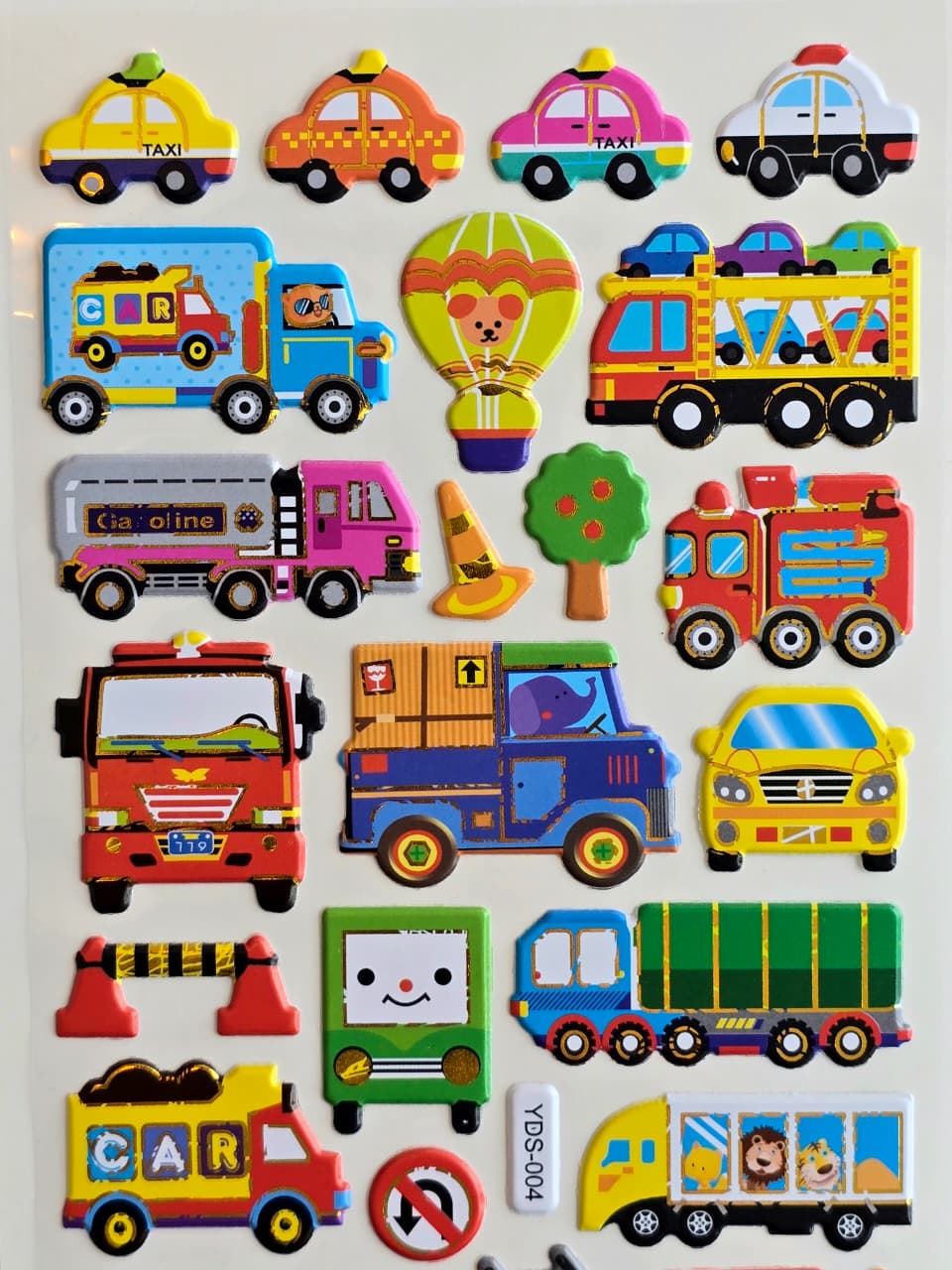 KidZilan Colorful City Vehicles 3D Sticker World Puffy Sticker Sheet