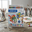 DOMS 12 SHADES HALF-SIZE MINI COLOUR PENCILS SET WITH EXTENDER & SHARPENER