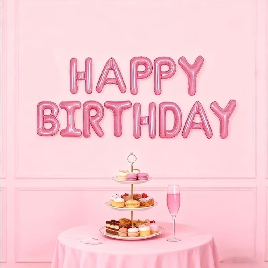 Happy Birthday Letter Foil Balloon Set - Pink 16"