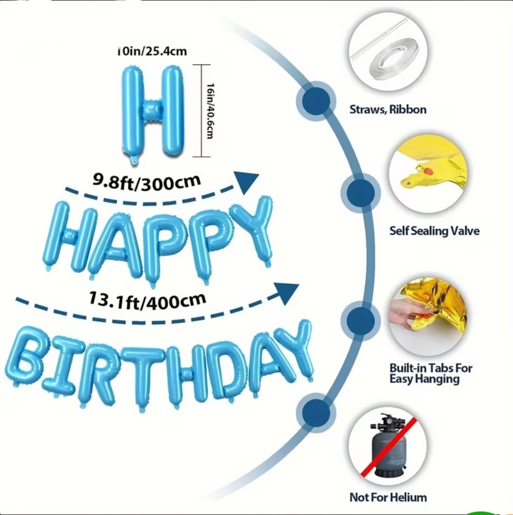 Happy Birthday Letter Foil Balloon Set - Blue 16"