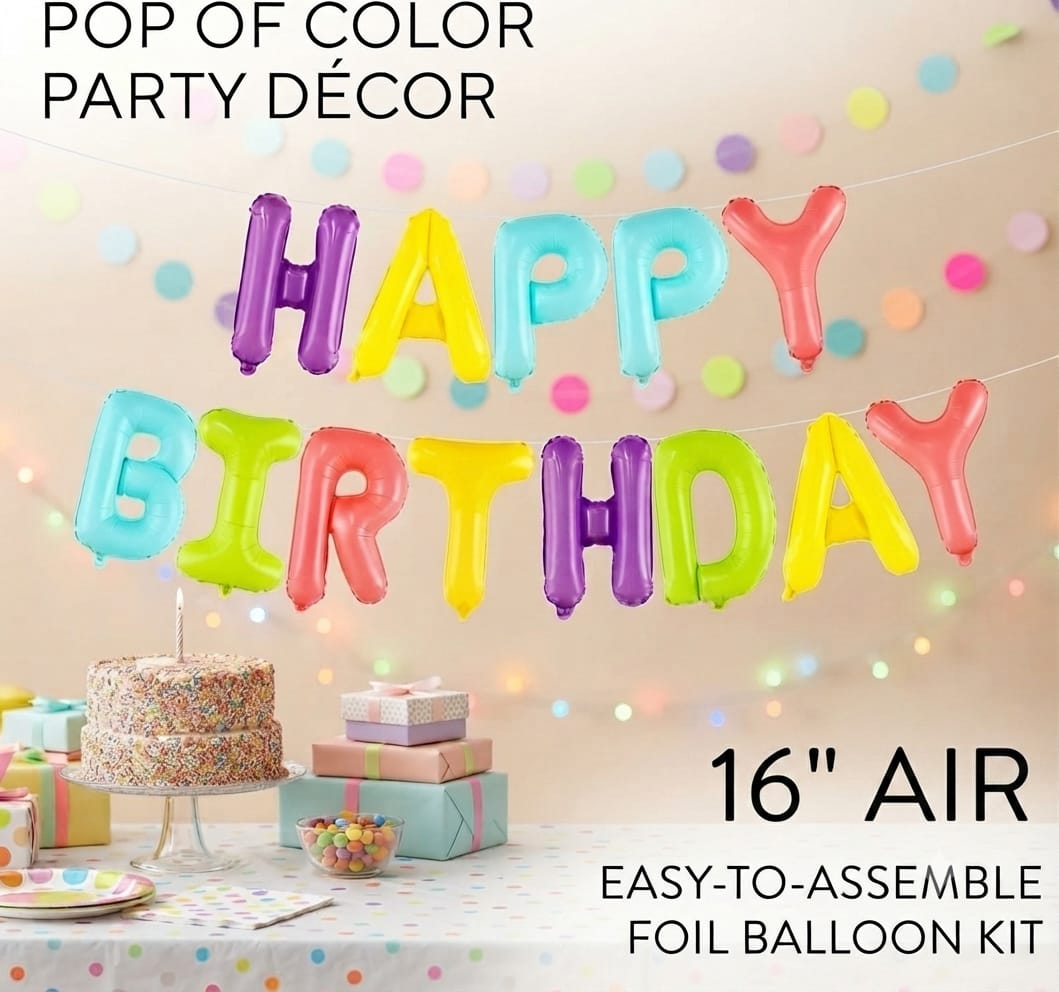 Happy Birthday Letter Foil Balloon Set - Multicolor 16"