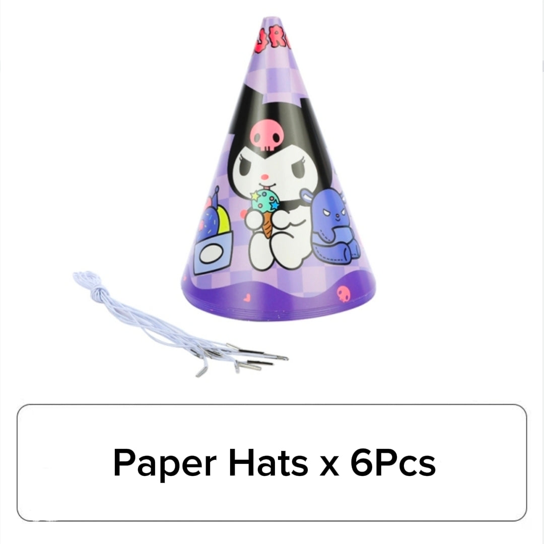 Kuromi Themed Party Cone Hats - 6 Pieces