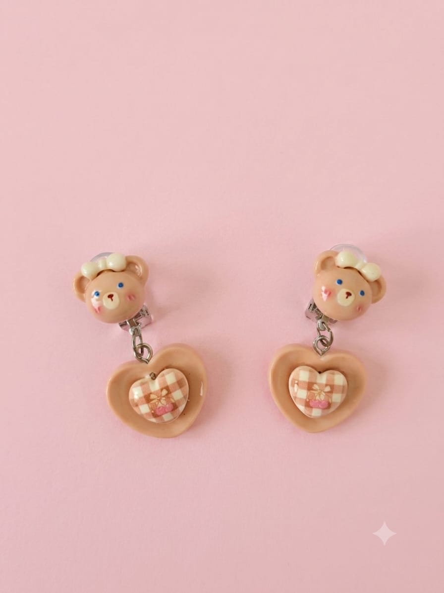 Kidzilan Sweet Bear Cozy Hair Accessories & Clip-On Earring Set