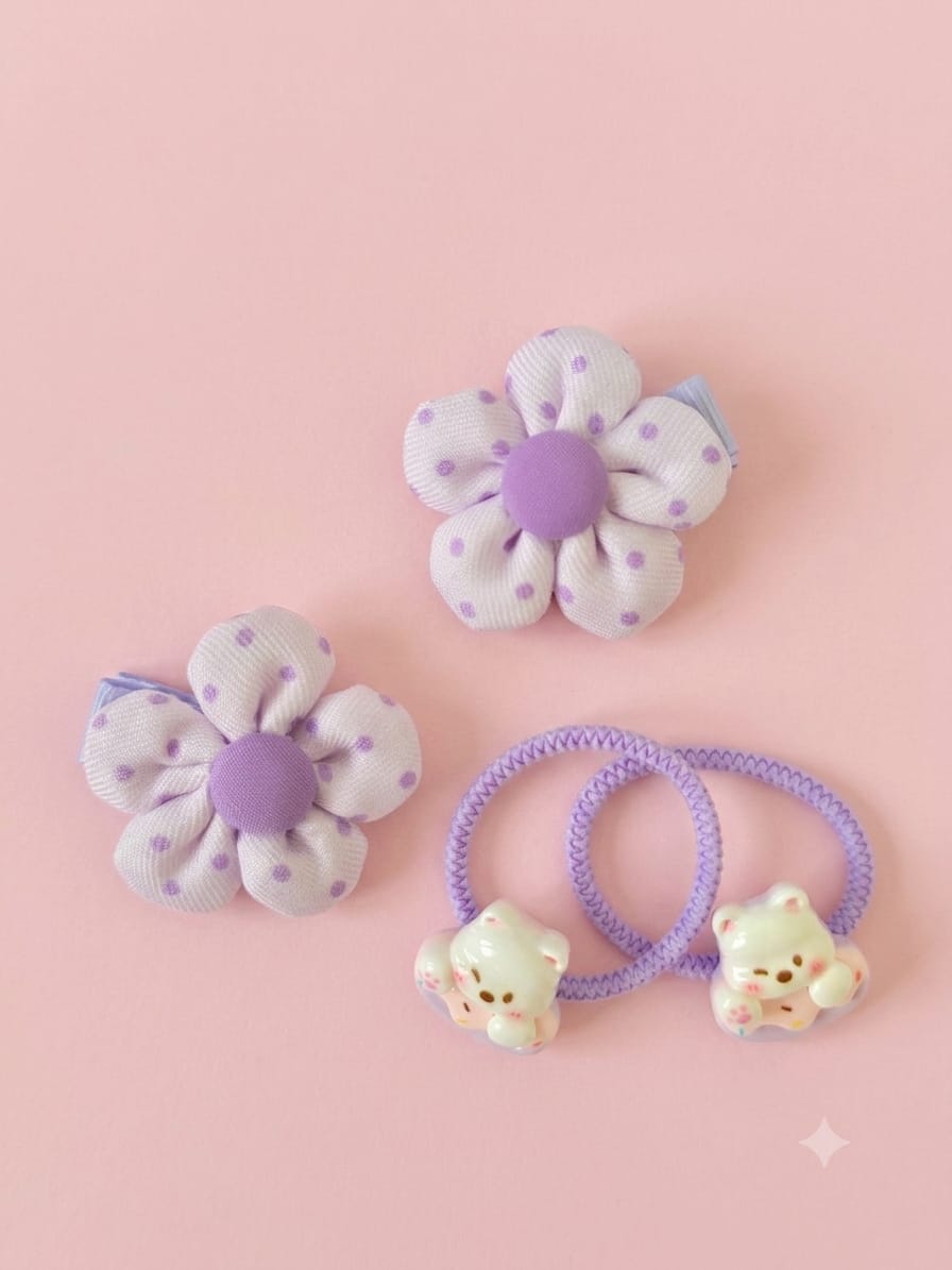 Kidzilan Sweet Bear Cozy Hair Accessories & Clip-On Earring Set