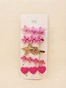 KidZilan Elegant Pearl & Crystal Hair Clip Set (5-Piece) - Fuchsia
