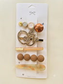 KidZilan Elegant Pearl & Crystal Hair Clip Set (5-Piece) - Caramel