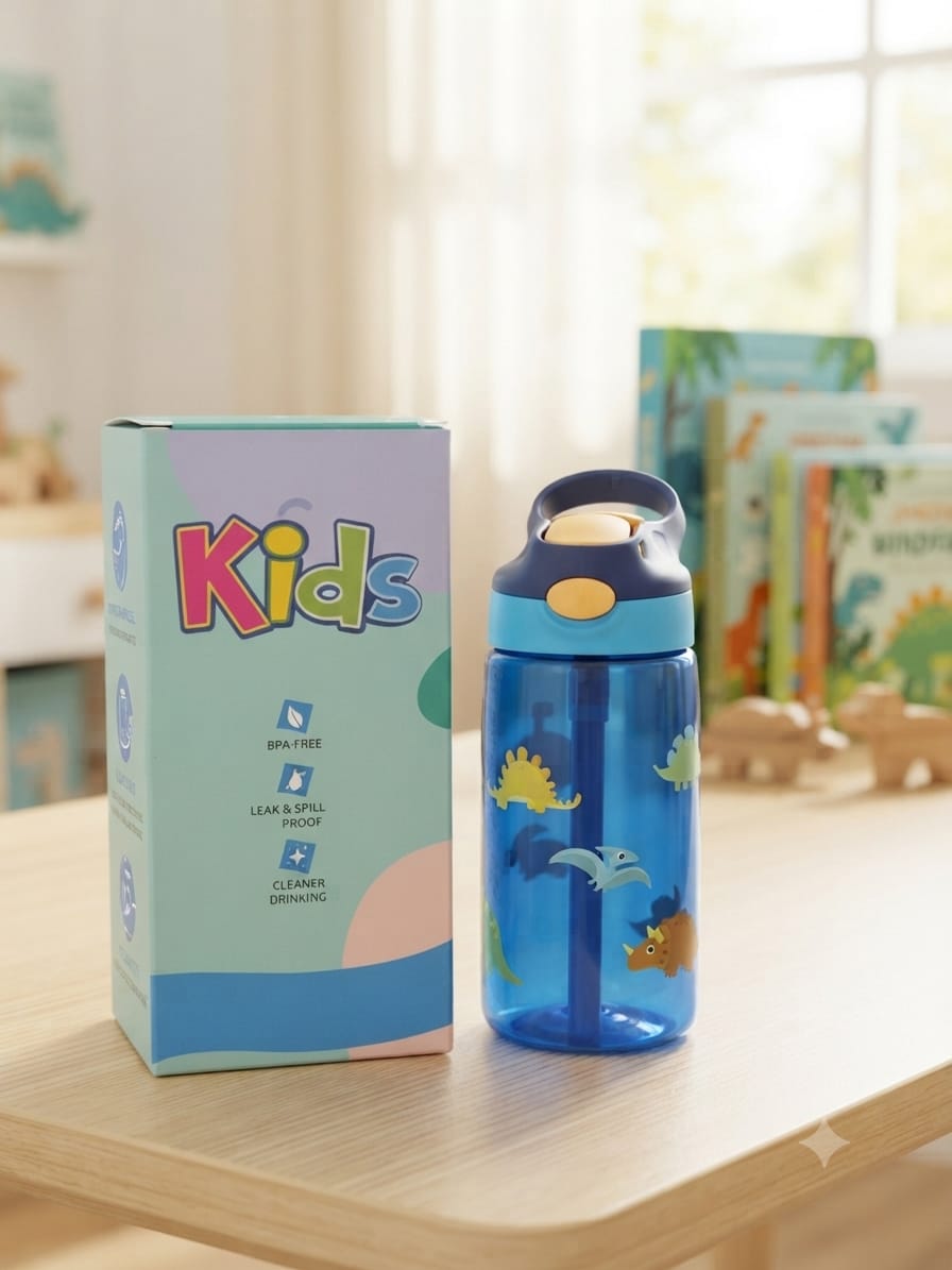 KidZilan Tritan Water Bottle 480ml - Blue Dinosaur